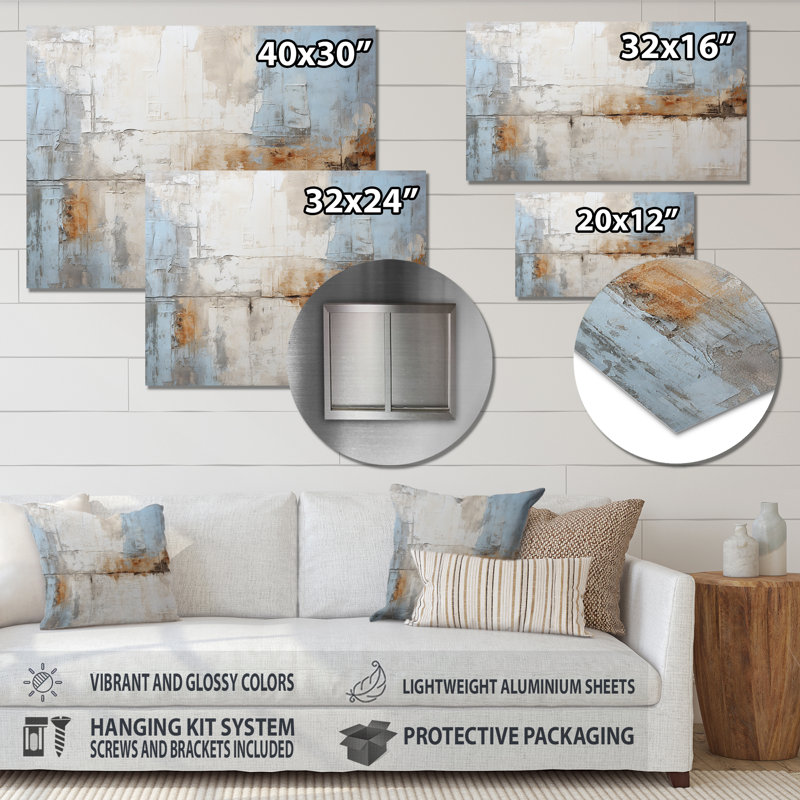 Tachisme gris et bleu - art mural en métal Tachisme MT136221, H 30 po x l 40 po x P 1,5 po
