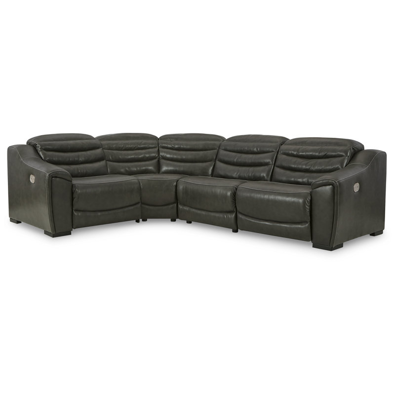 Melynn Upholstered Power Reclining Curved Sectional Symmetrical, Dark Gray Genuine Leather