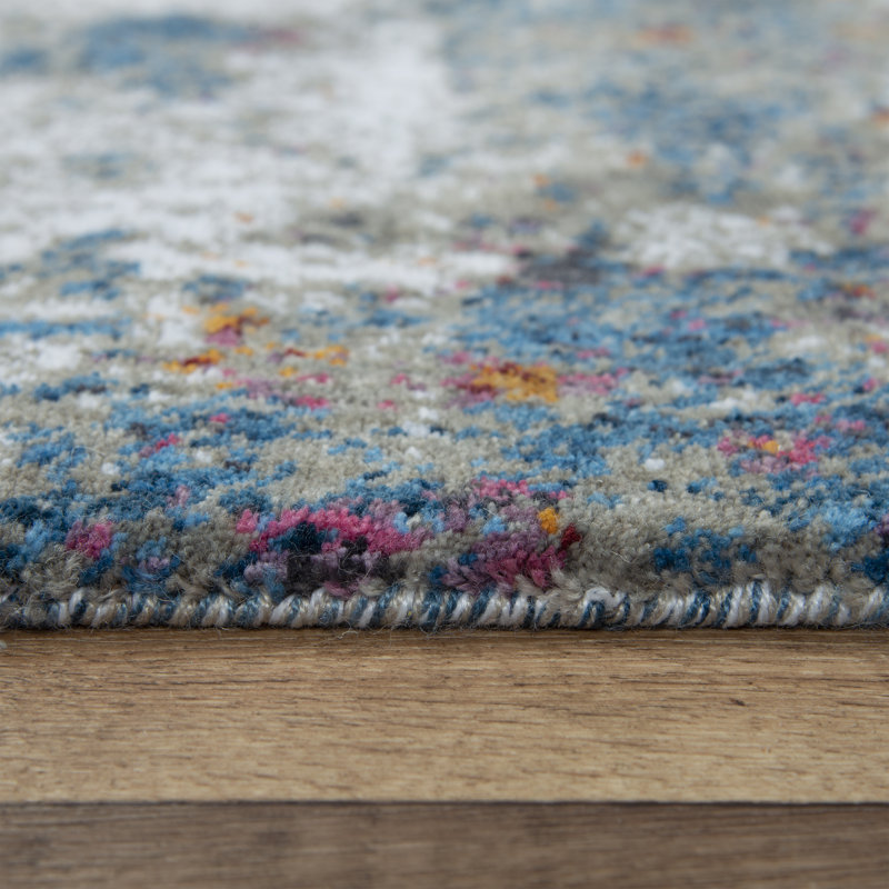 Tapis gris / bleu Pavert, Tapis de couloir 2 pi 1 po x 8 pi