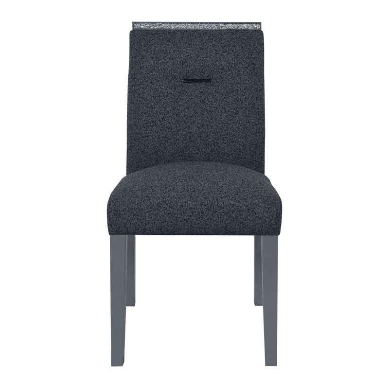 Chaise d'appoint de salle à manger rembourrée en tissu gris foncé avec faux cristal Bling