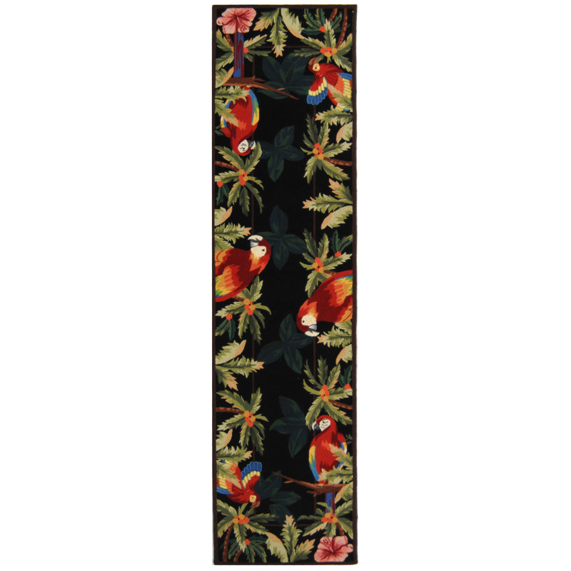 Tapis en laine crocheté à la main à motif floral Hogle, Tapis de couloir 2 pi 6 po x 10 pi