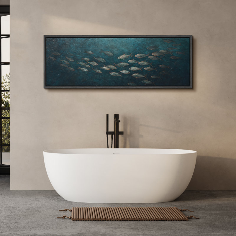 Grande impression sur toile encadrée - école de poissons, impression de paysage océanique pour décoration intérieure moderne