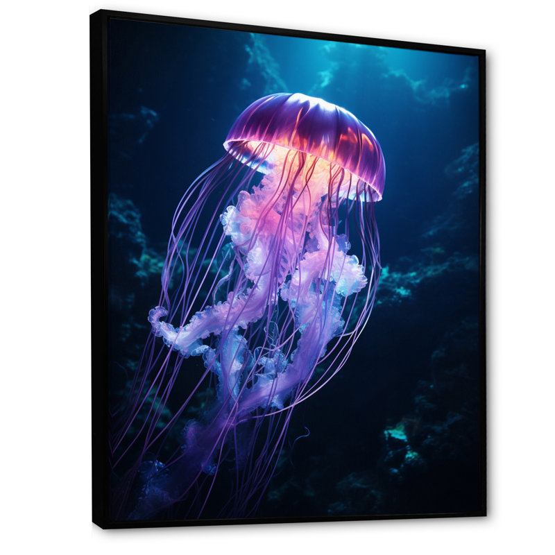 Vannatter Ethereal Glow Jellyfish I - Imprimé, H 44 po x l 34 po x P 1,5 po, Cadre flottant noir