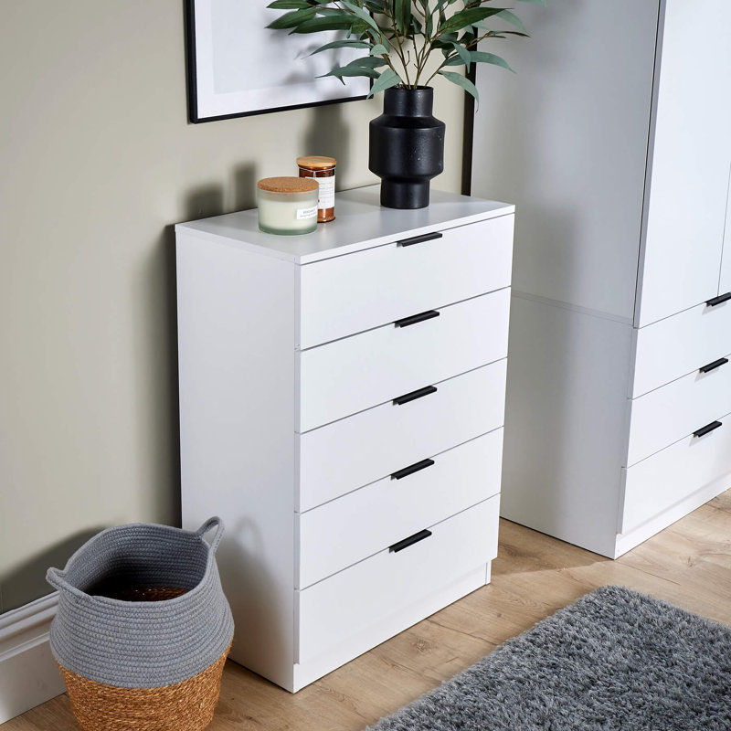 Phoenix 5 Drawer Chest Bedroom Storage Unit, White