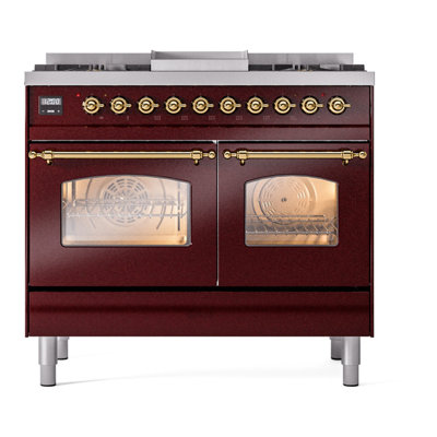 Cuisinière à double combustible de 40 po avec 6 brûleurs scellés et plaque chauffante (porte vitrée) ILVE Nostalgie II Series