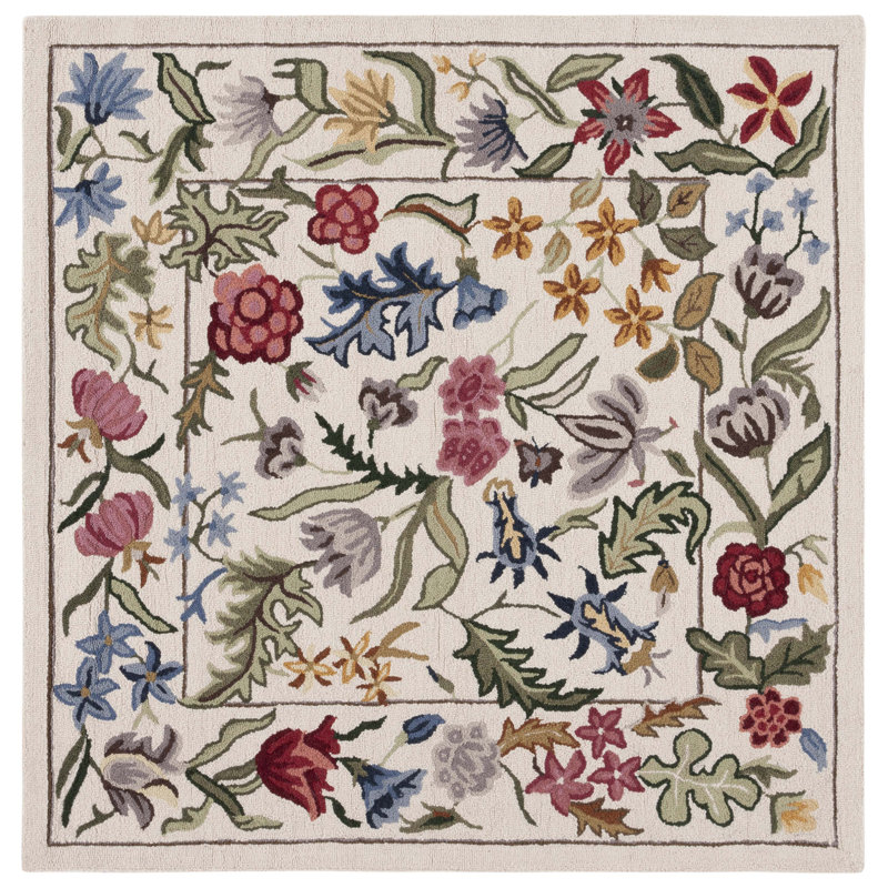 Jamaine Hand Tufted Wool Floral Rug, Square 8'