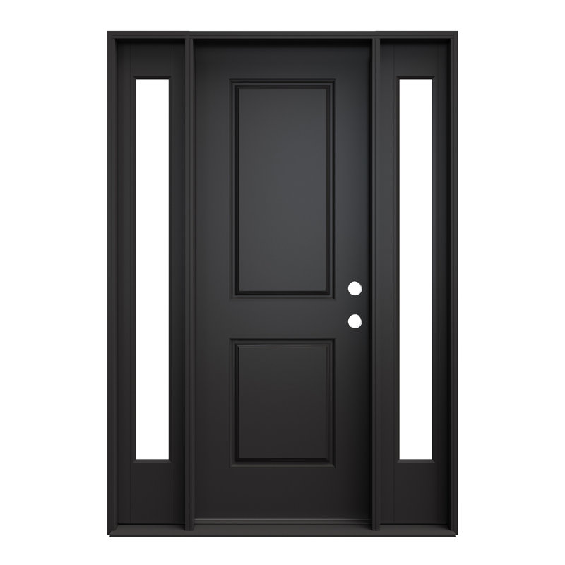 Entry Front Exterior Fiberglass Door 32" x 80" Painted Black 2-Panel Prehung Door Fixed Double Sidelite Black 1 Lite Clear Glass Door With Jamb, Left-Hand Inswing (Not Included Hardware Kit)
