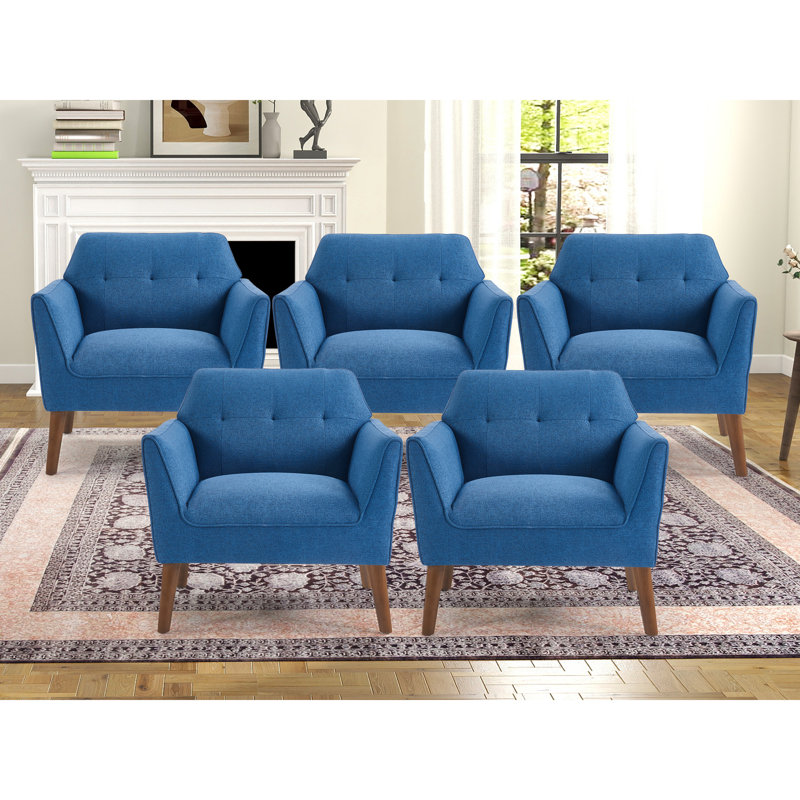 Fauteuil d'appoint rembourré en bois massif de 32,2 po de largeur Hloting, Bleu