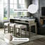 Ensemble de table haute en chêne rustique vieilli, plateau en marbre artificiel avec rangement et 3 tabourets rembourrés à clous décoratifs, bois (pin) et MDF