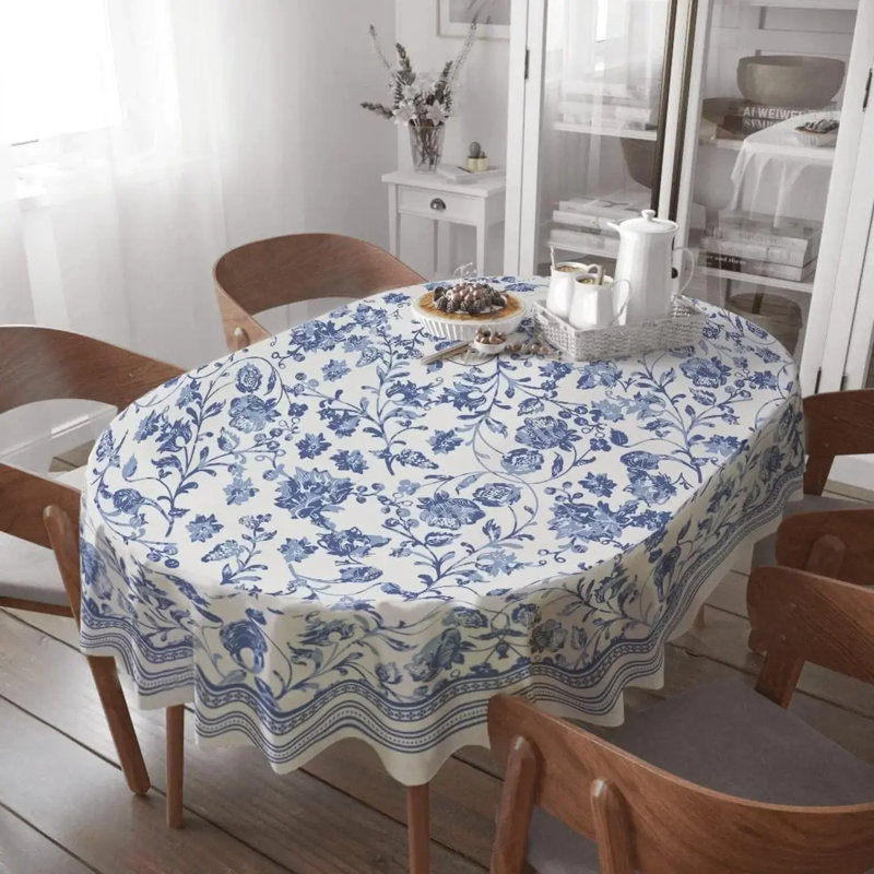 Nappe ovale - Nappe 60 x 84 pouces à motif floral rustique bleu classique français