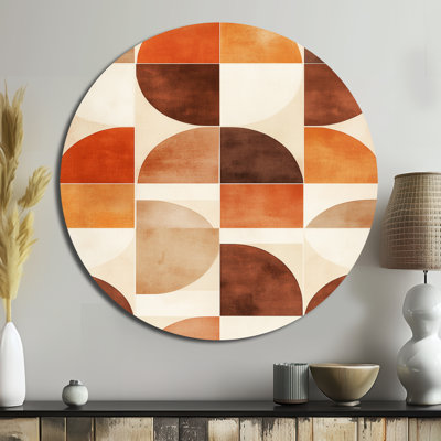 Croissant rythme en terre cuite - art mural rond abstrait en métal Mid-Century