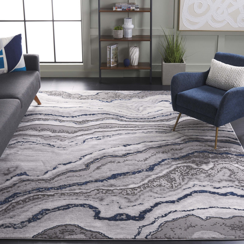 Swindle Abstract Gray/Blue Area Rug, Rectangle 8' x 10'