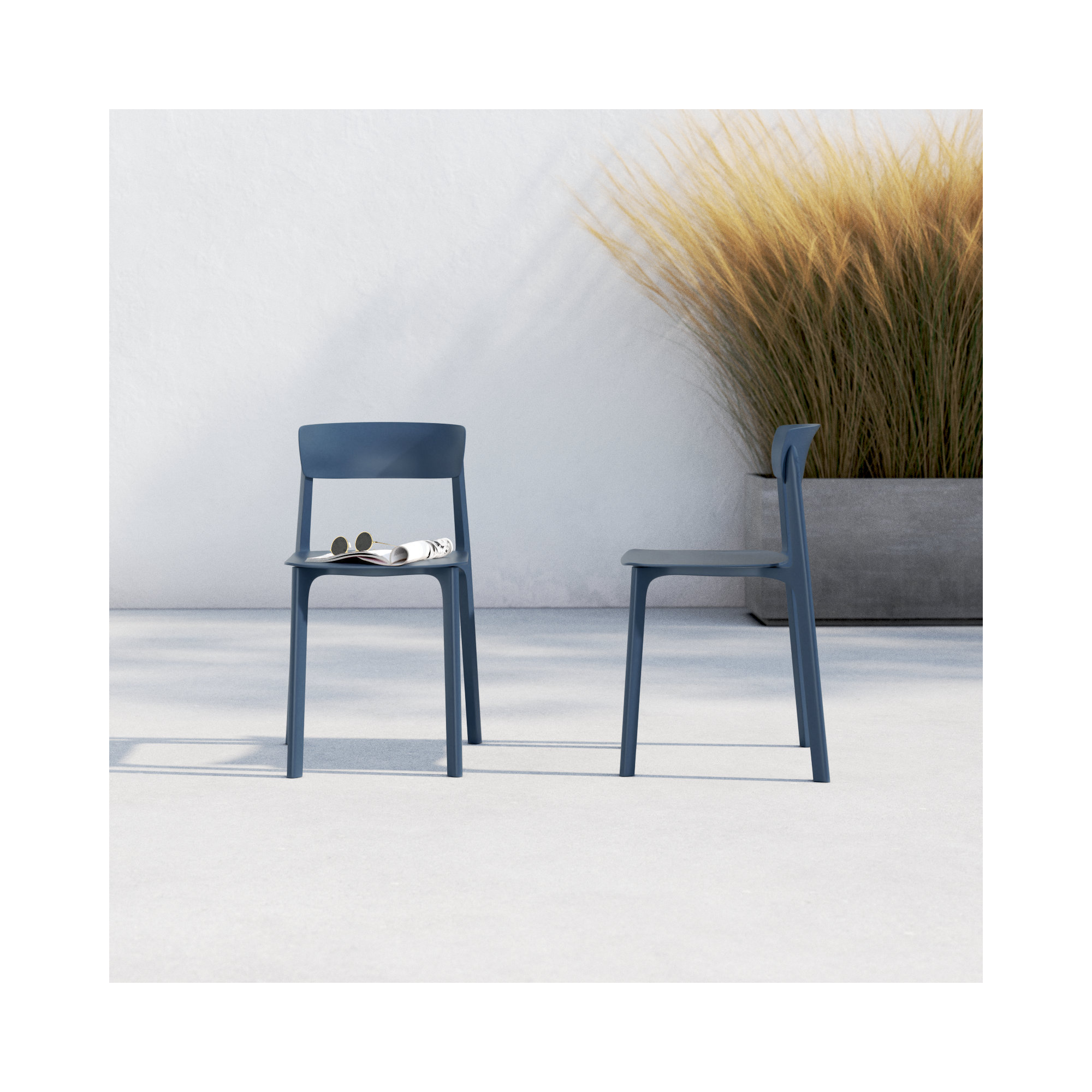 Vowa Stacking Patio Dining Side Chair, Blue