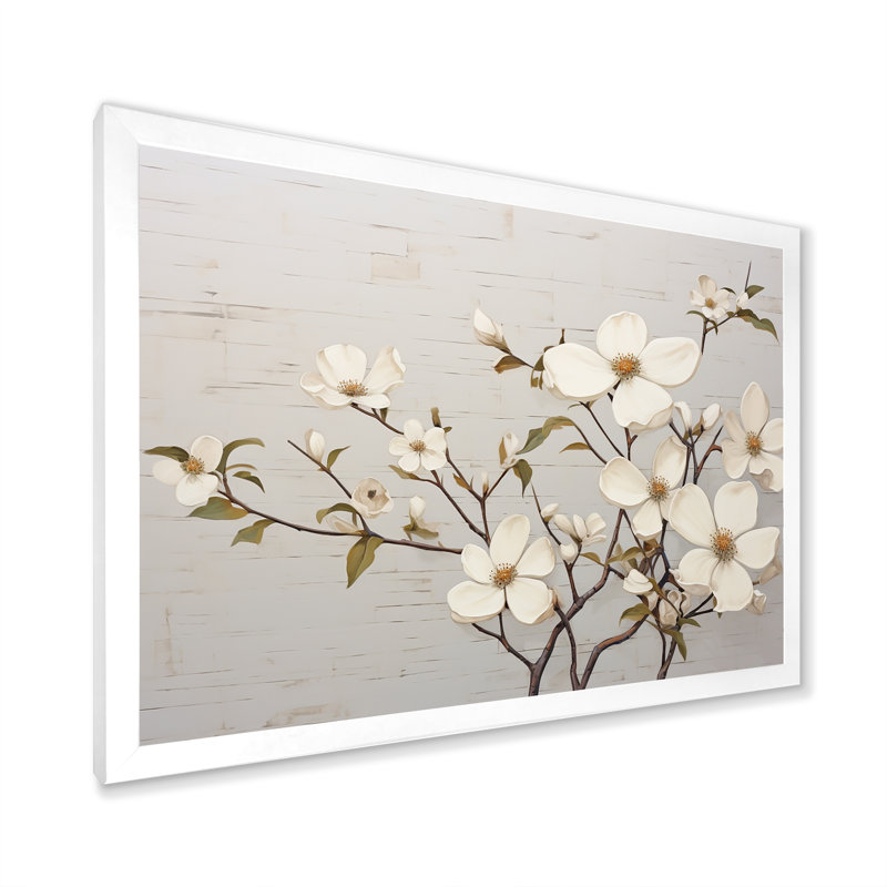 «White Dogwood Blossom Scenery VII», reproduction sur toile, Cadre de coin blanc fermé, H 16 po x l 32 po x P 1 po