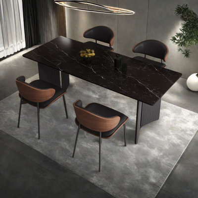 Home black rectangular rock dining table set