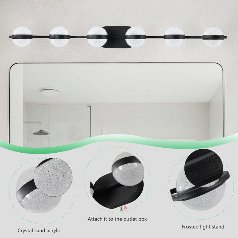 Éclairage pour meuble-lavabo avec 6 ampoules DEL, Noir