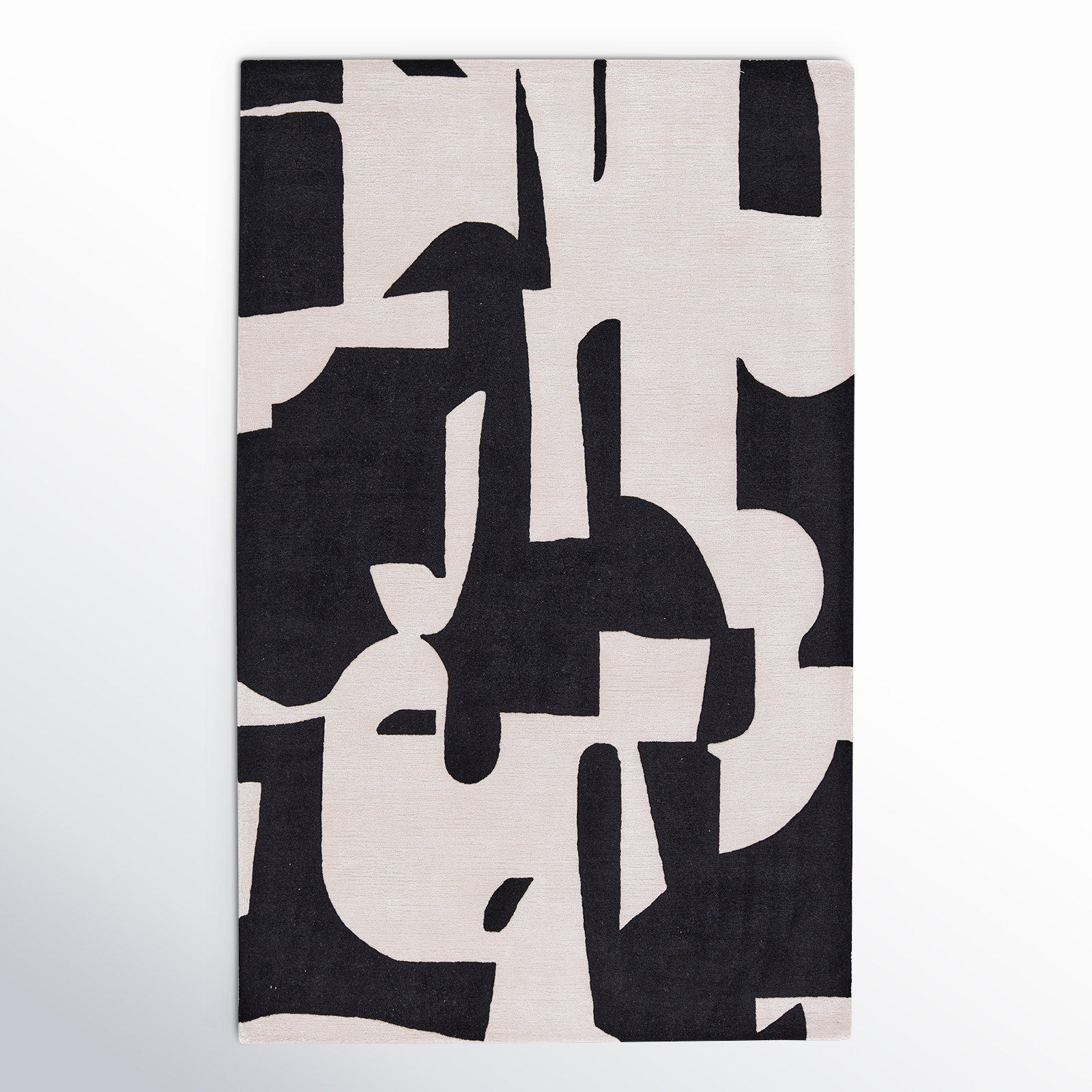Black Cream Hand-Tufted Abstract Rug, Rectangle 10' x 14'