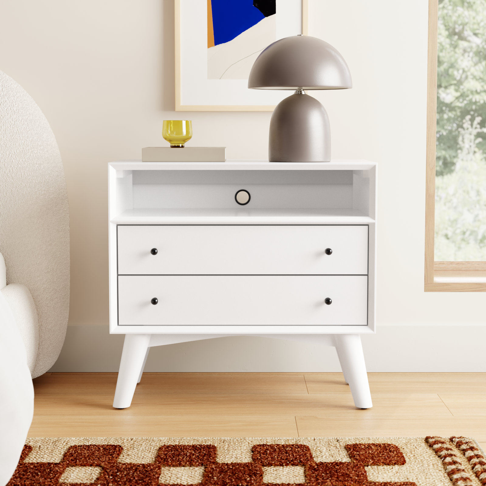 Williams Mahogany Nightstand with Shelf, White