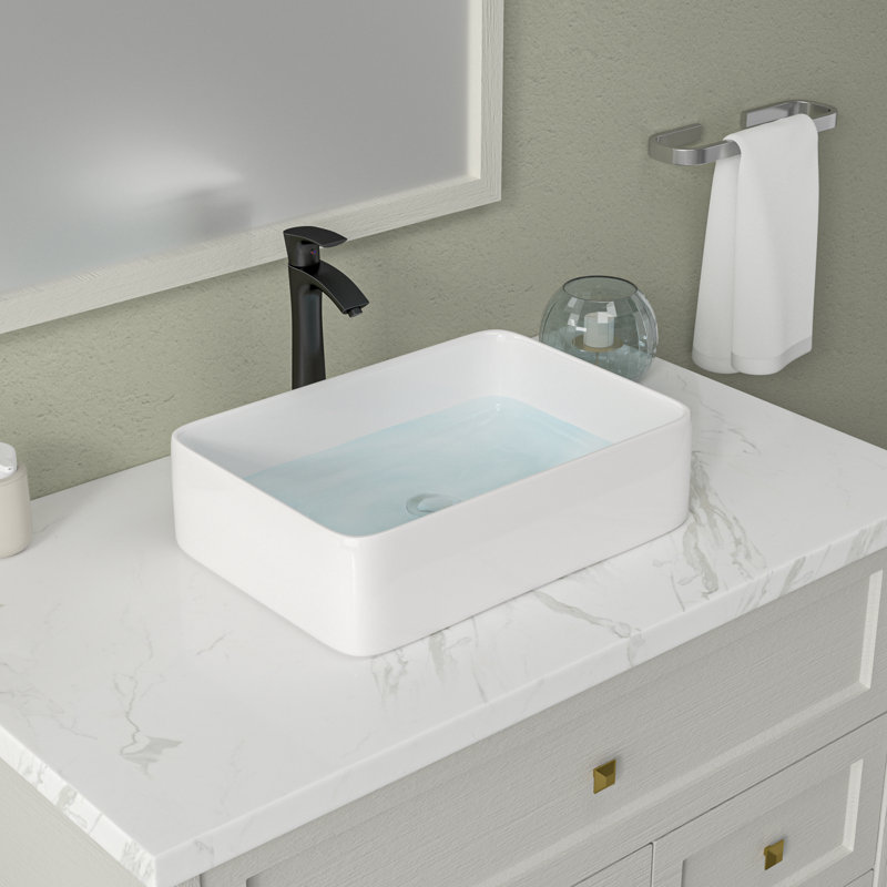Mocoloo 19" L x 15''W Ceramic Bathroom Sink Rectangular Vessel Sink with Faucet, Matte Black
