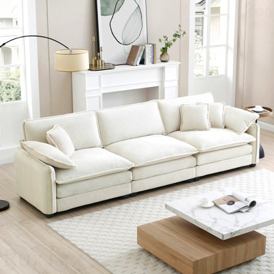 Mid-Century Modern 3-Seater Sectional Sofa - 2 Arm Pillows + 3 Throw Pillows