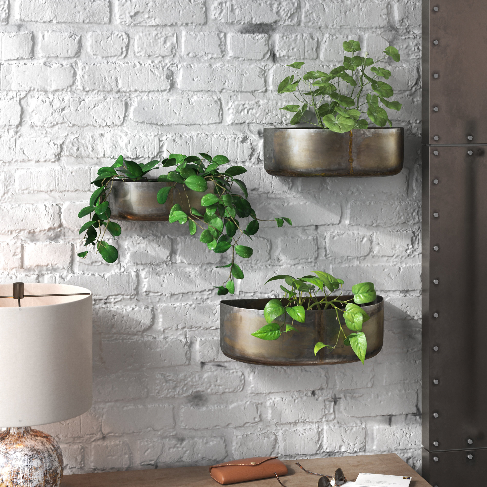 Steelside™ Gapspard 3-Piece Metal Indoor/Outdoor Wall Planter Set ...