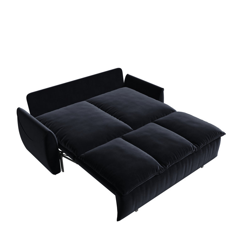 Multi-Functional Pull Out Sofa Bed With 2-In-1 Pillow And Blanket Set, Ideal For Various Scenes And Comfortable Living, Black
