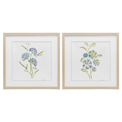 Bleuet et herbes de pervenche, ensemble de 2 reproductions encadrées sous verre, design par Yvette St. Amant