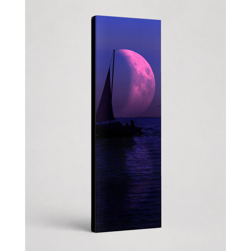 Art mural sur toile grand au clair de lune à la mer, 16" W x 48" H