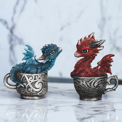 2-PC Set 4"H Dragon Cup Figurine