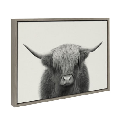 Hey Dude Highland Cow BW by The Creative Bunch Studio Framed Canvas Wall Art Print