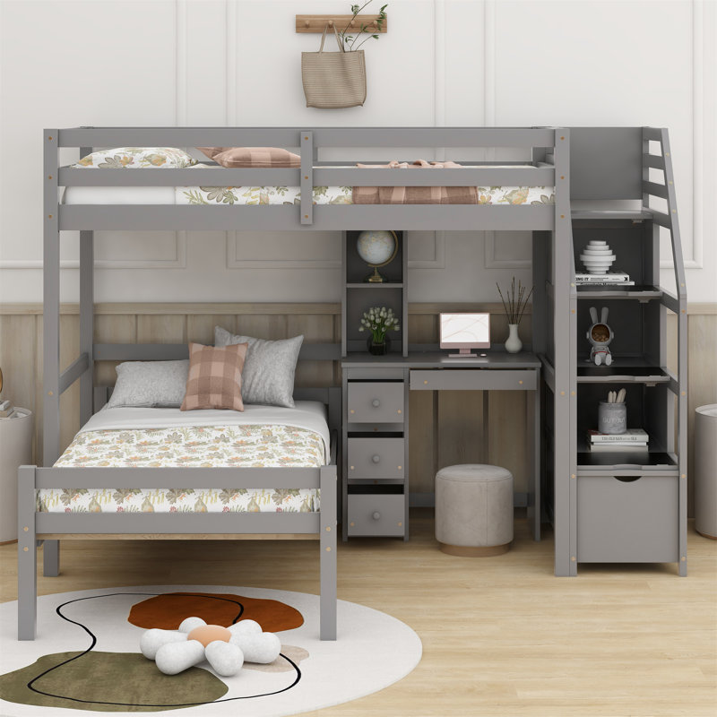 Lit superposé simple avec tiroirs Jaunita Kids, Gris