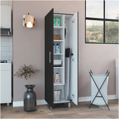 Nala Cleaning Cabinet, Double Door, Four Legs, Five Shelves -Black