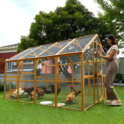 Grand poulailler en bois 111 po x 74 po x 72 po, parc à poules avec couvercle imperméable et deux petites portes, parc d'exercice pour chat et lapin