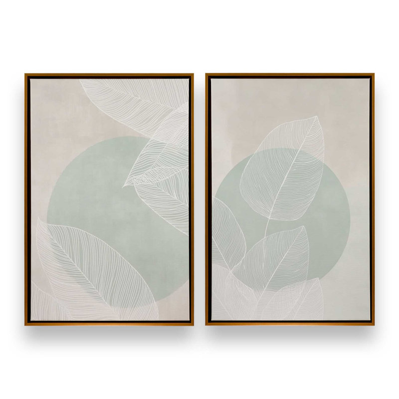 Ensemble de 2 impressions Soft Leaf Stillness, Cadre flottant doré poli, 30 po x 20 po