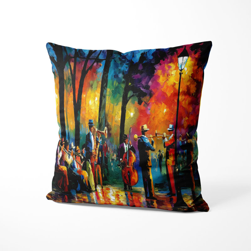 Coussin décoratif extérieur Jazz Music In Paris - Coussin décoratif imprimé Jazz, H 16 po x l 16 po