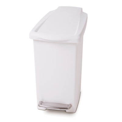 Simplehuman 10 Liter / 2.6 Gallon Compact Slim Bathroom or Office Step Trash Can, White Plastic