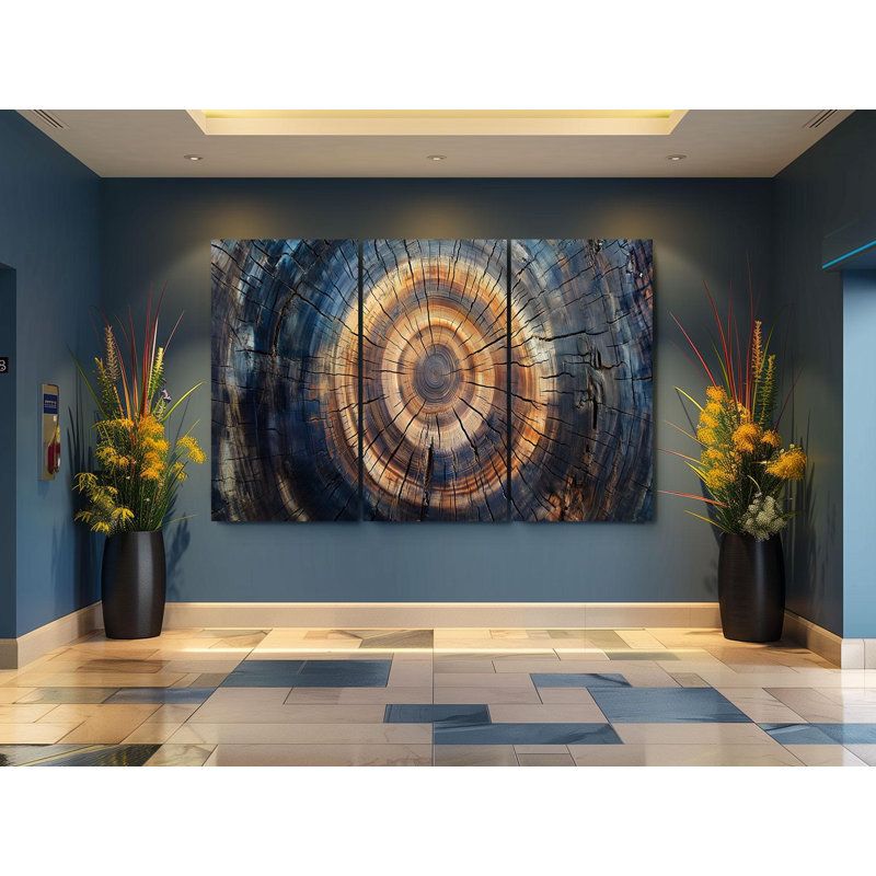 Triptych Canvas Wall Art – Ancient Tree Ring Triptych Canvas Wall Art, Painting Reproduction, 24" H x 48" W