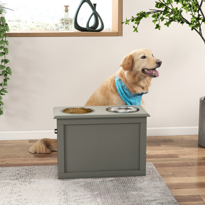 Large Pet Elevated Feeding Platform With 2 Stainless Steel Bowls, Grey - Improves Joint Function And Comfort, Easy To Move, Stores Food Raised Dog Equipment Detachable Facilitates Comfortable For