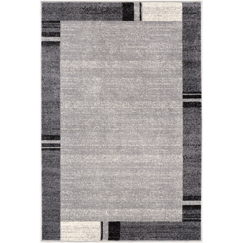 Rug Branch Wasl 5' x 7' (5'3" x 7'5") Grey/Black Geometric Indoor Area Rug, Contemporary, Medium Pile, Stain-Resistant Carpet - Living Room, Bedroom, Dining Room, and Kitchen