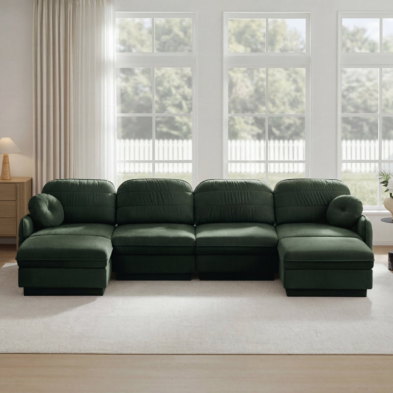 Canapé surdimensionné en chenille en U avec repose-pieds mobile, assise profonde, assemblage facile, Vert