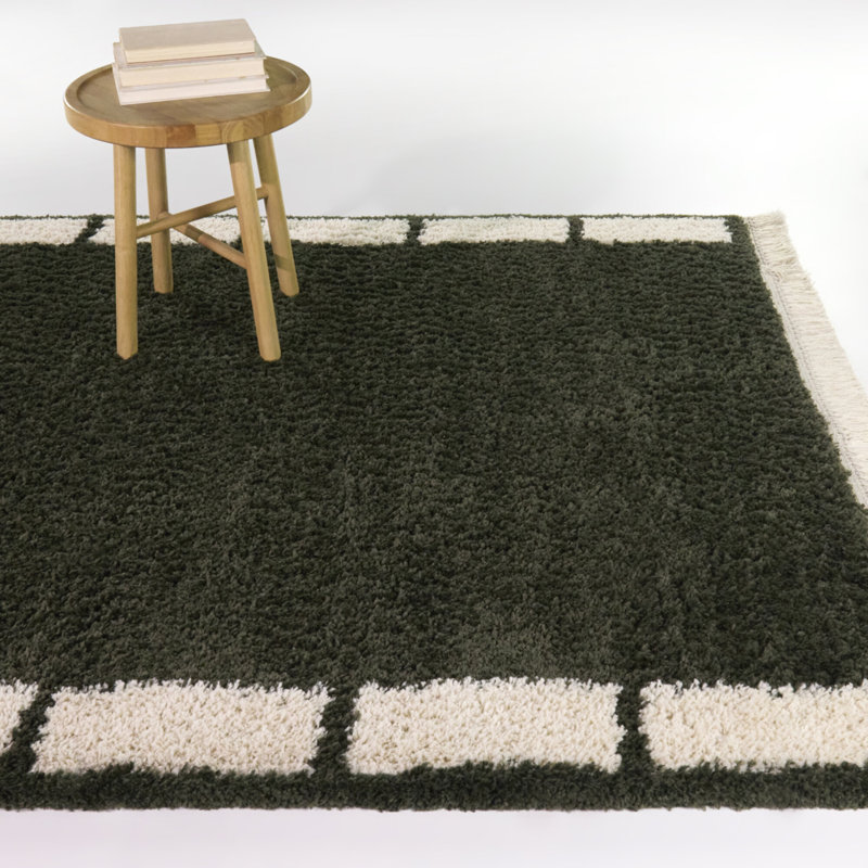 Rosado Green Geometric Border Area Rug, Rectangle 7'10" x 10'