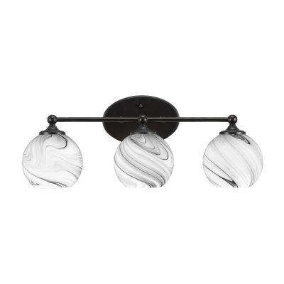 Nevenka 3 Light Bath Bar Shown In Matte Black Finish With 5.75" Onyx Swirl Glass