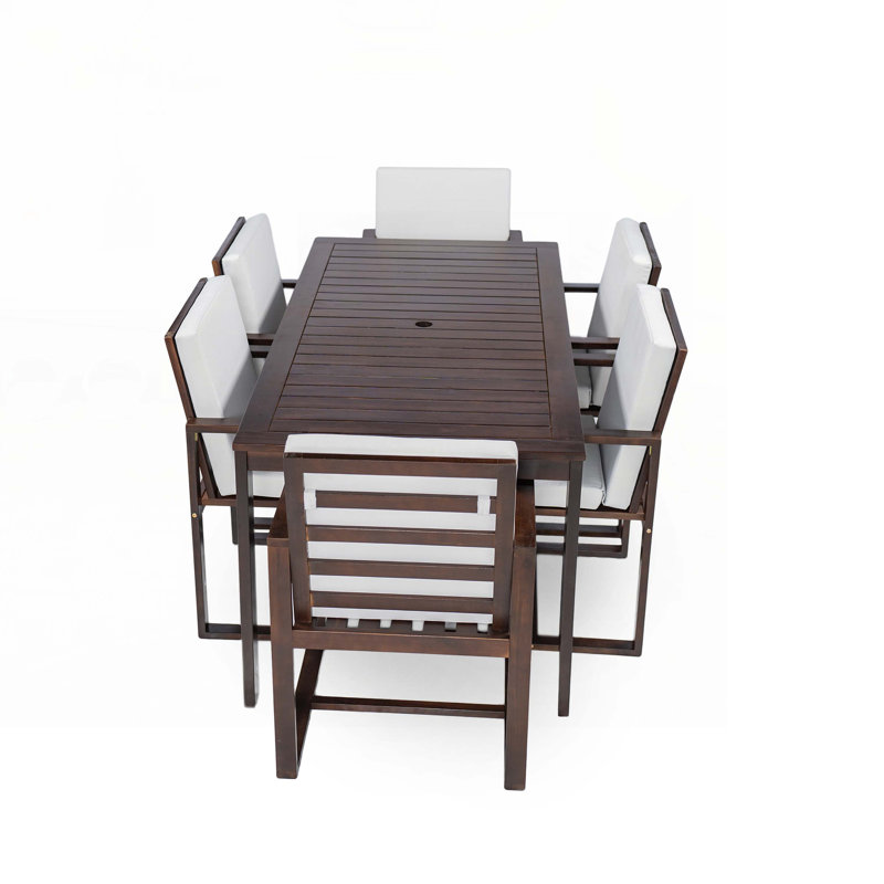 Outdoor Patio Dining Set Table and Chair Set with and Removable Cushions, Dark Brown