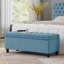 Banc de rangement rembourré capitonné à boutons, banc d'entrée en tissu de lin avec pieds en bois fuselés, banc de lit - bleu clair-1074381593-1074381592
