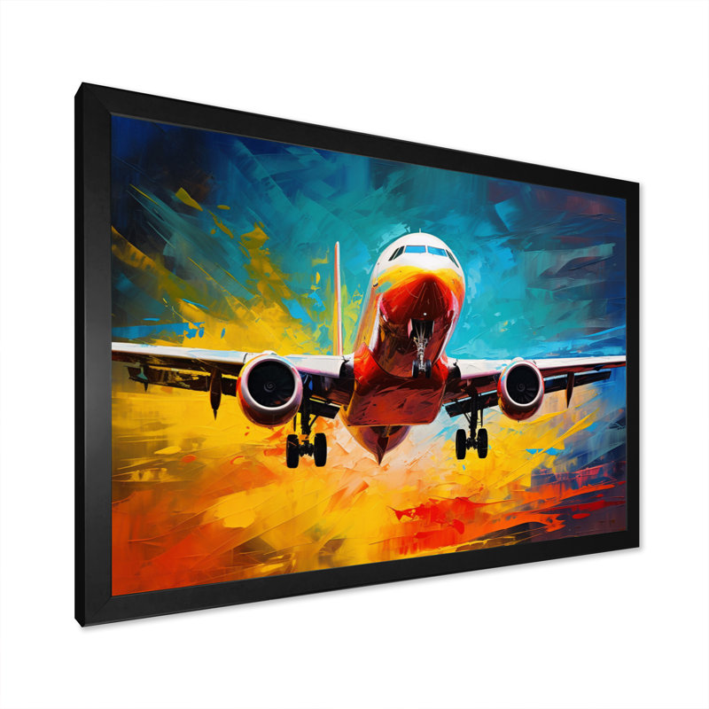 Avion énergique de départ sur toile, H 34 po x l 44 po x P 1,5 po, Cadre photo noir