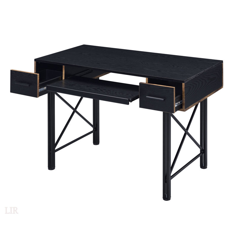 Spacious Black Computer Desk With Keyboard Tray And Ample Storage, For Home Office Productivity And Organization., Black