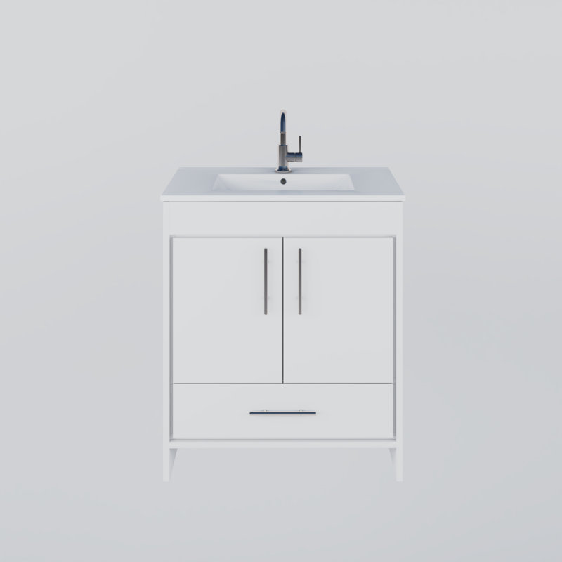 Sallisaw 30'' Single Bathroom Vanity with Ceramic Top, White