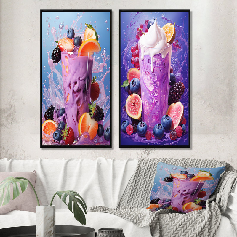 Smoothie Spectrum - ensemble de 2 impressions murales déjeuner, Cadre flottant noir, H 28 po x l 25 po