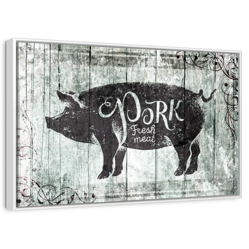 Plaque murale Fresh Pork, 31 po x 21 po, Cadre flottant blanc