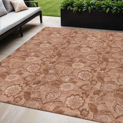 Tapis extérieur lavable floral 5 pi x 8 pi en terre cuite et cuivre